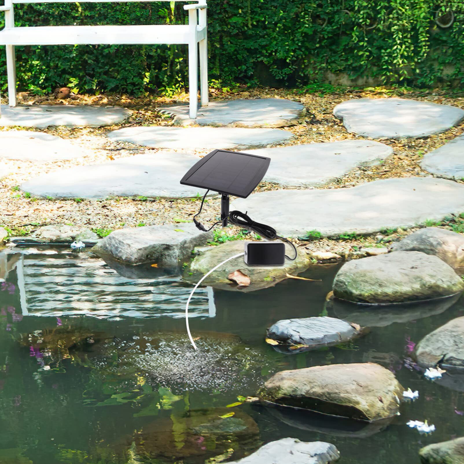 Solarenergie-Sauerstoffpumpe, solarbetriebene Bewässerungspumpe, Tauchpumpen-Set mit Aquarium-Sauerstoff und Luftblasenstein, für Garten, Aquarium, Pool