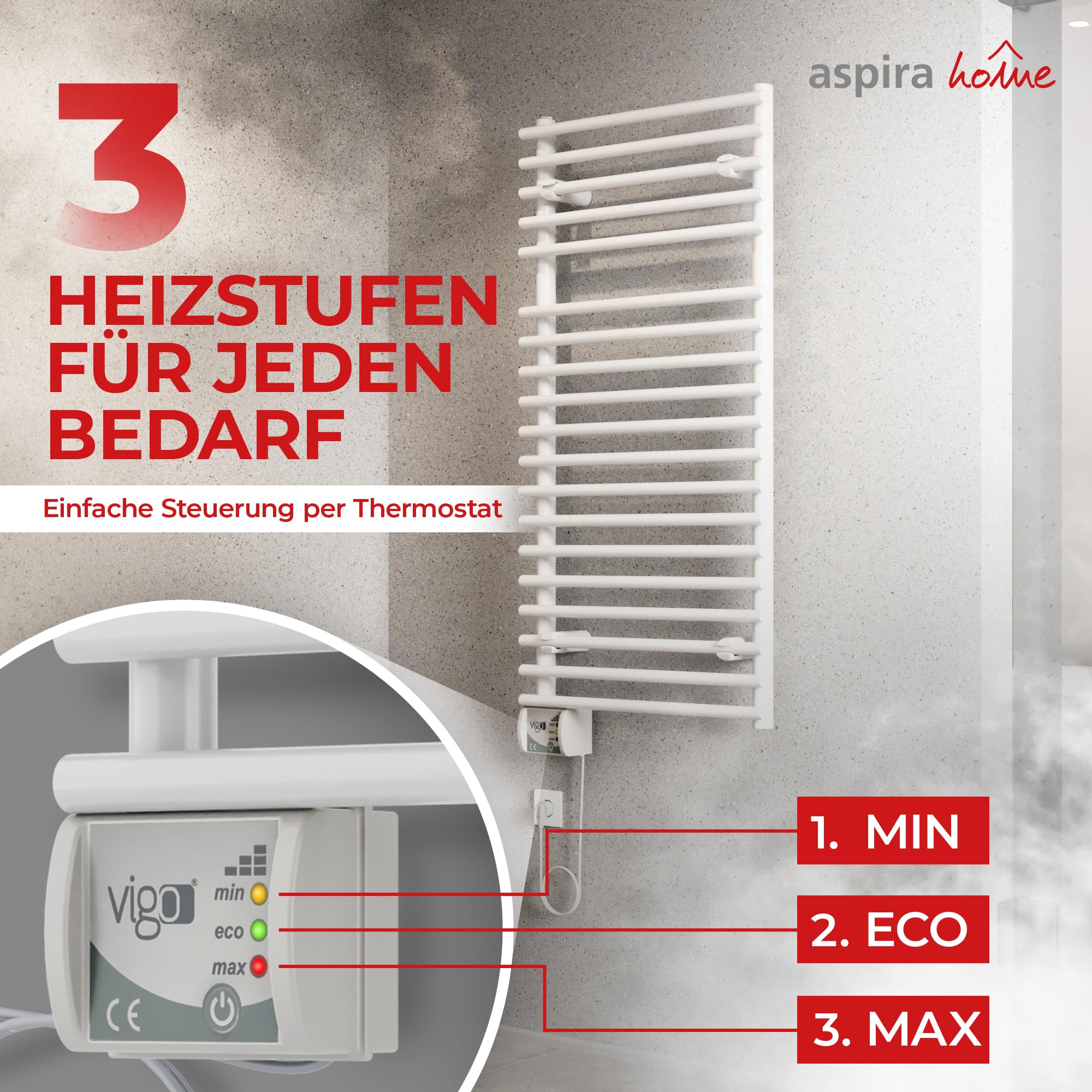 VIGO Elektryczny grzejnik łazienkowy/grzejnik łazienkowy - ECO 450 W, przetestowany przez TÜV: Zawiera zestaw montażowy, 500x1000 mm