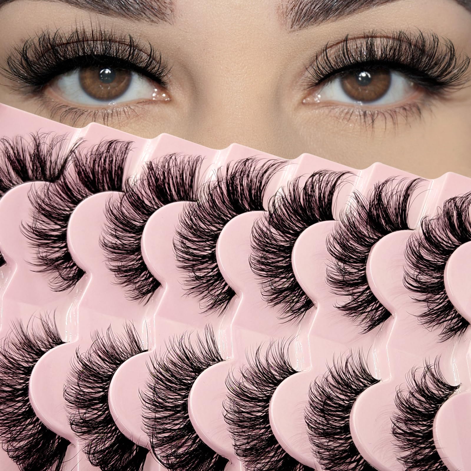 MIKIWI False Eyelashes Clear Band Fluffy Curly Eyelashes Soft and Lightweight Lashes 7 Pairs Wispy Lashes(GL10)