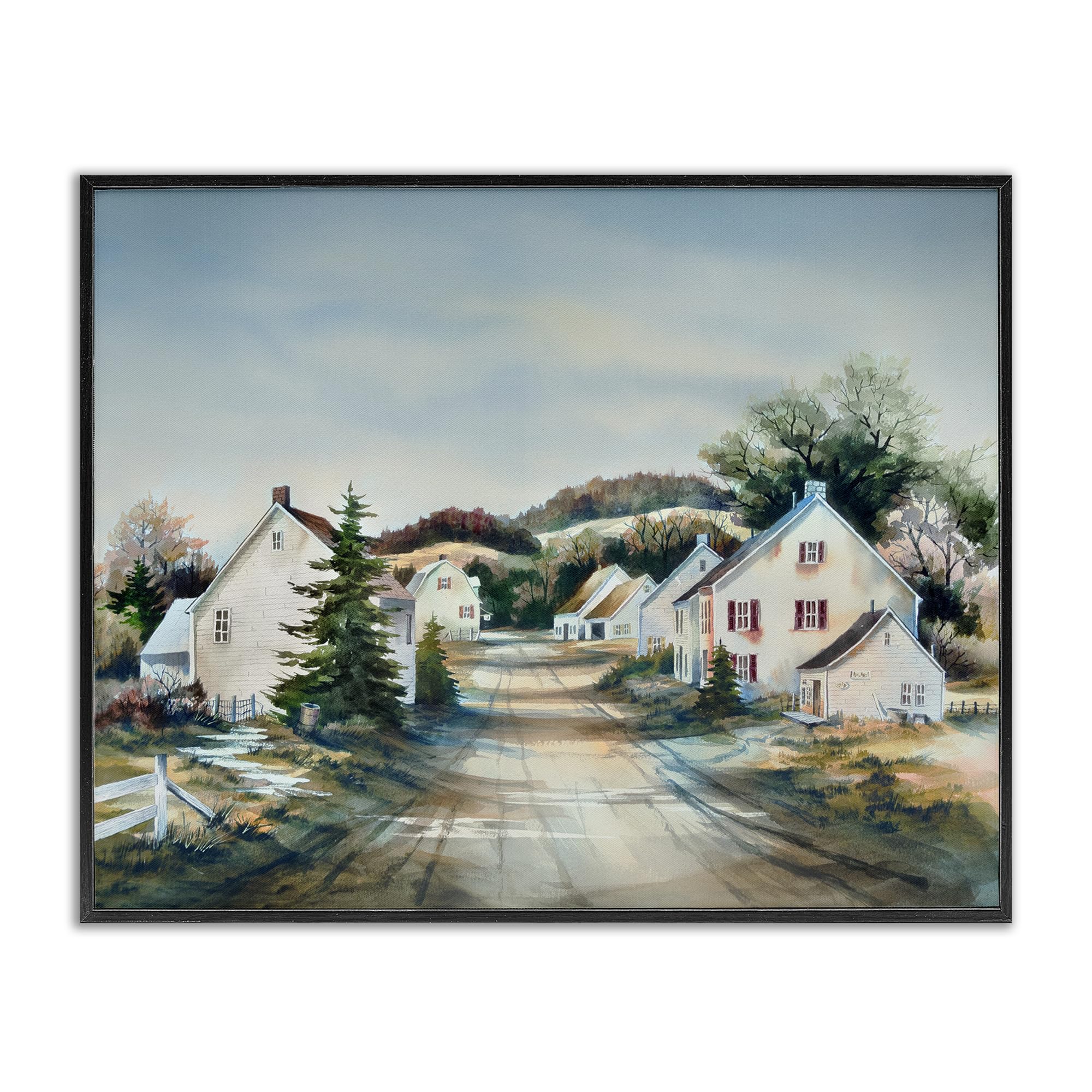 Stupell Industries Midnight Black (Textured) Tranquil Village Road And Houses, 16 X 20 Inch Framed Giclée Print