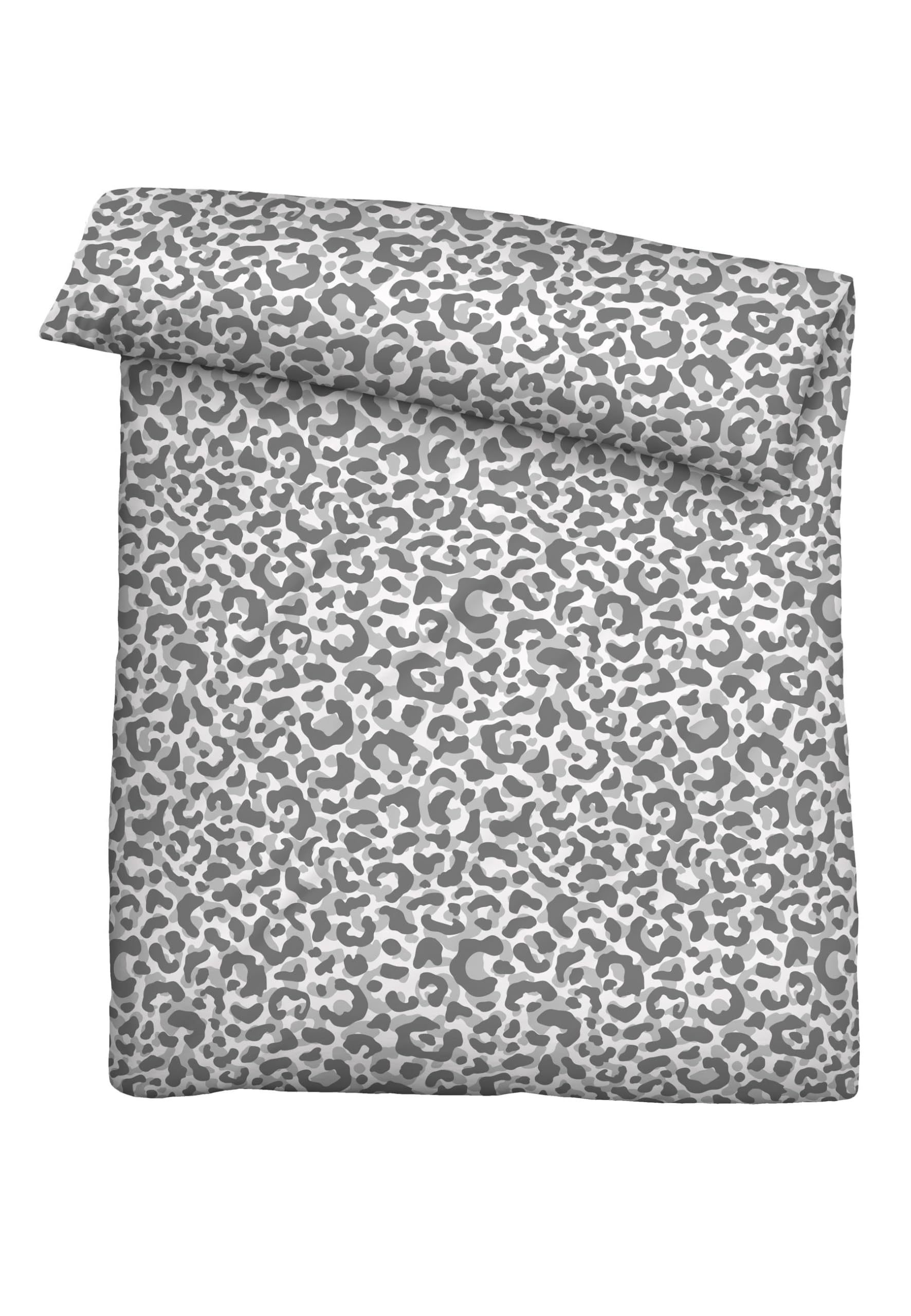 Seersucker Bettwäsche 155x220 cm, 100% Baumwolle, kühlend & bügelfrei, Reißverschluss, Sommerbettwäsche, Leo, Silber/grau, Modell 0020761
