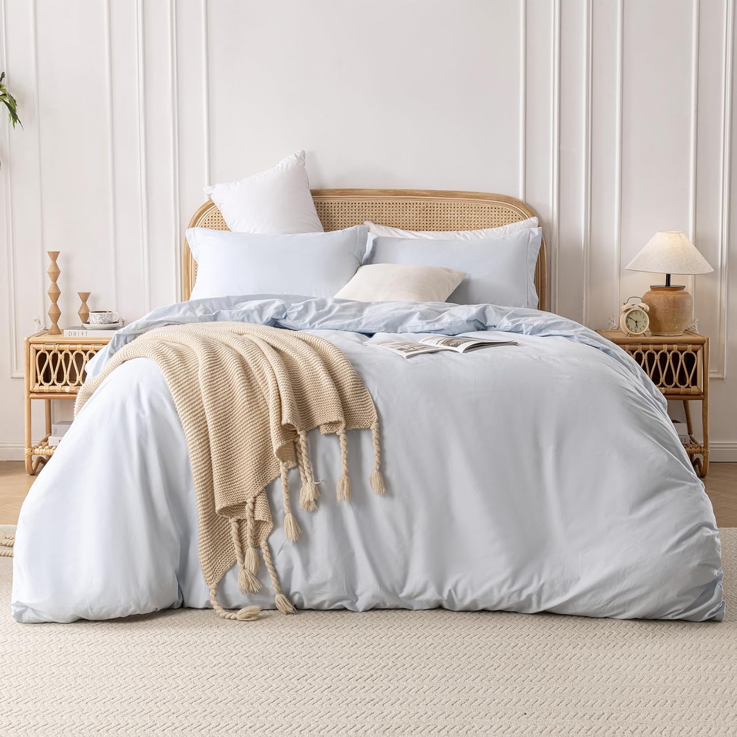 Yibeizi Light Blue 100% Washed Cotton Linen Like Duvet Cover Set Queen Size, 3 Pieces, 1 Duvet Cover 90x90 Inches and 2 Pillow Shams, Soft Breathable Comforter Covers Zipper Closure - Image 7
