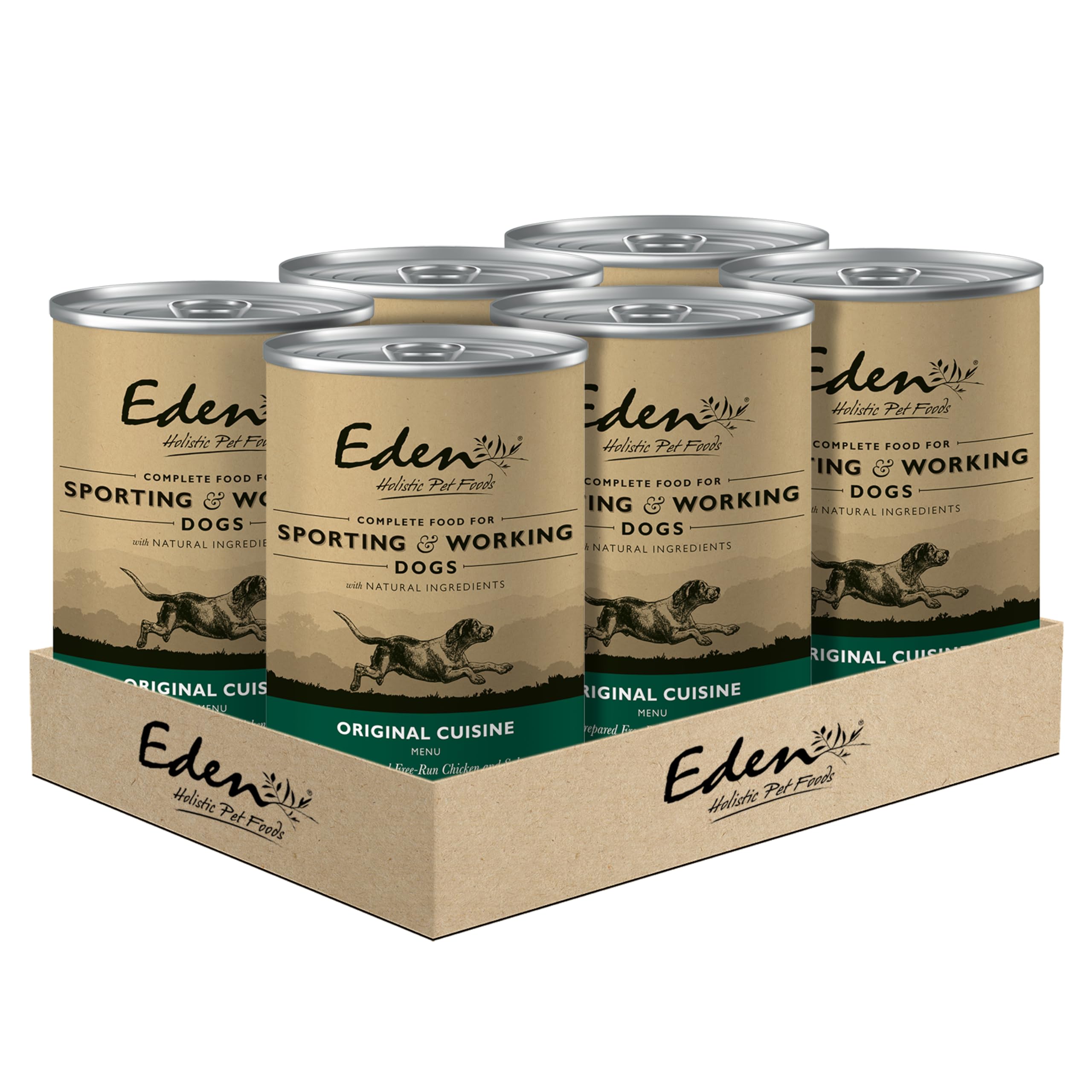 Eden Working & Sporting Dog Original Cuisine Wet Food 6x400g. Naturally Complete Wet Dog Food for Adult & Senior Working Dogs, Chicken-Salmon. Added Superfoods and prebiotics for digestive health.