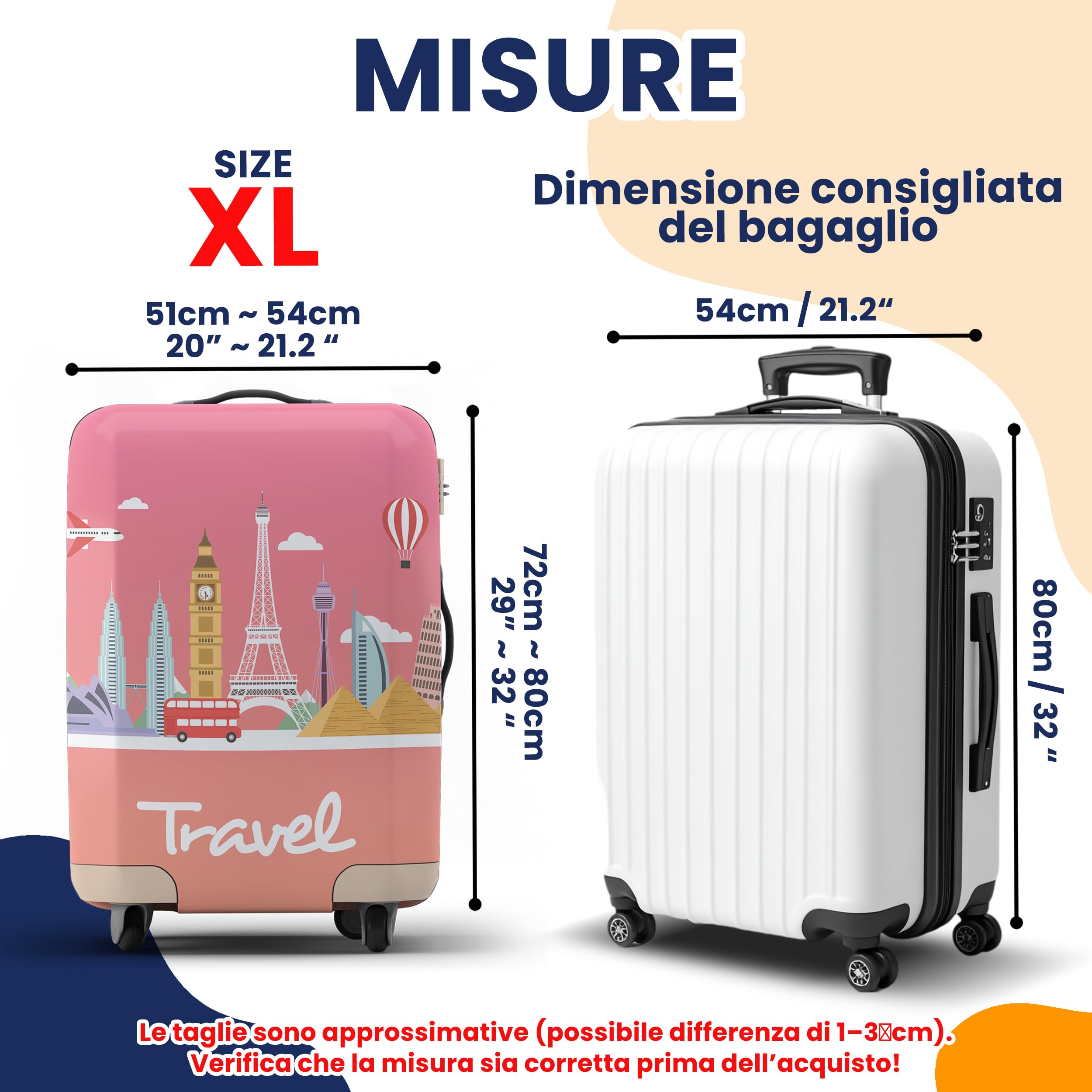 Copertura per valigia con etichetta per bagagli | Protezione per bagagli | Copertura protettiva per valigia con cerniera - Protezione per bagagli, XL