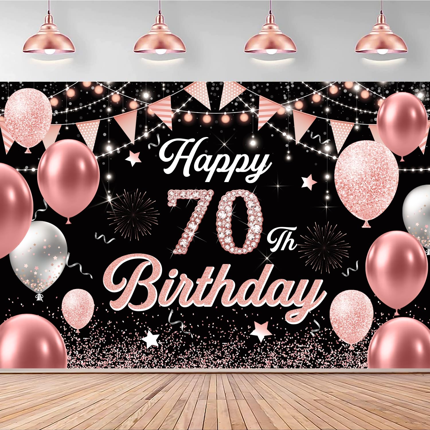 70th Birthday Decorations for Women Pink Happy 70 Years Banner Backdrop