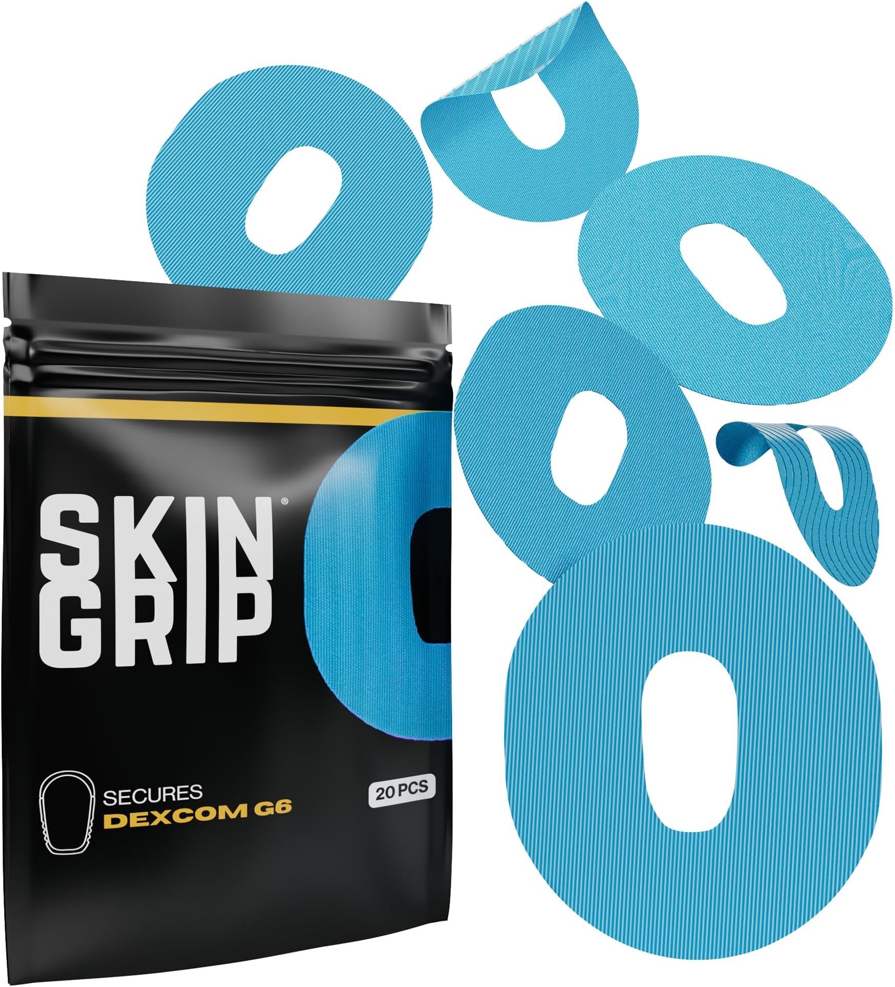 Skin Grip Adhesive Patch Compatible with Dexcom G6 Adhesive Patches Waterproof & Sweatproof with Cutout, Lasts 10-14 Days, Continuous Glucose Monitor Patch, CGM Sensor Cover – 20 Pack, Blue