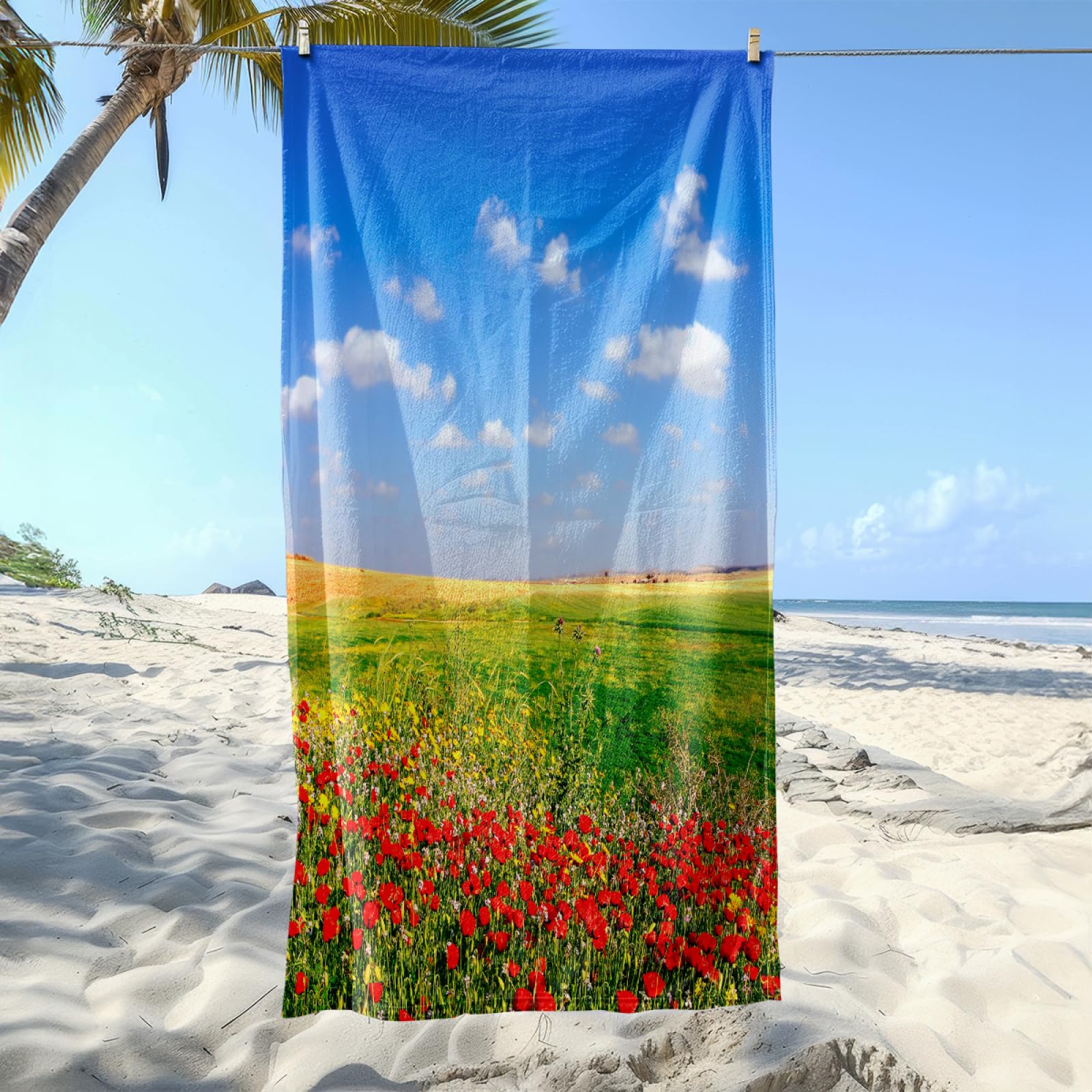 Strandtuch Grün Gelb Blau Mikrofaser Handtuch Tragbar Handtücher Groß Badetuch Sand Proof Badehandtuch Groß Ultraleicht Strandtuch XXL Schnelltrocknend Strandhandtuch Beach Towel 100x200cm