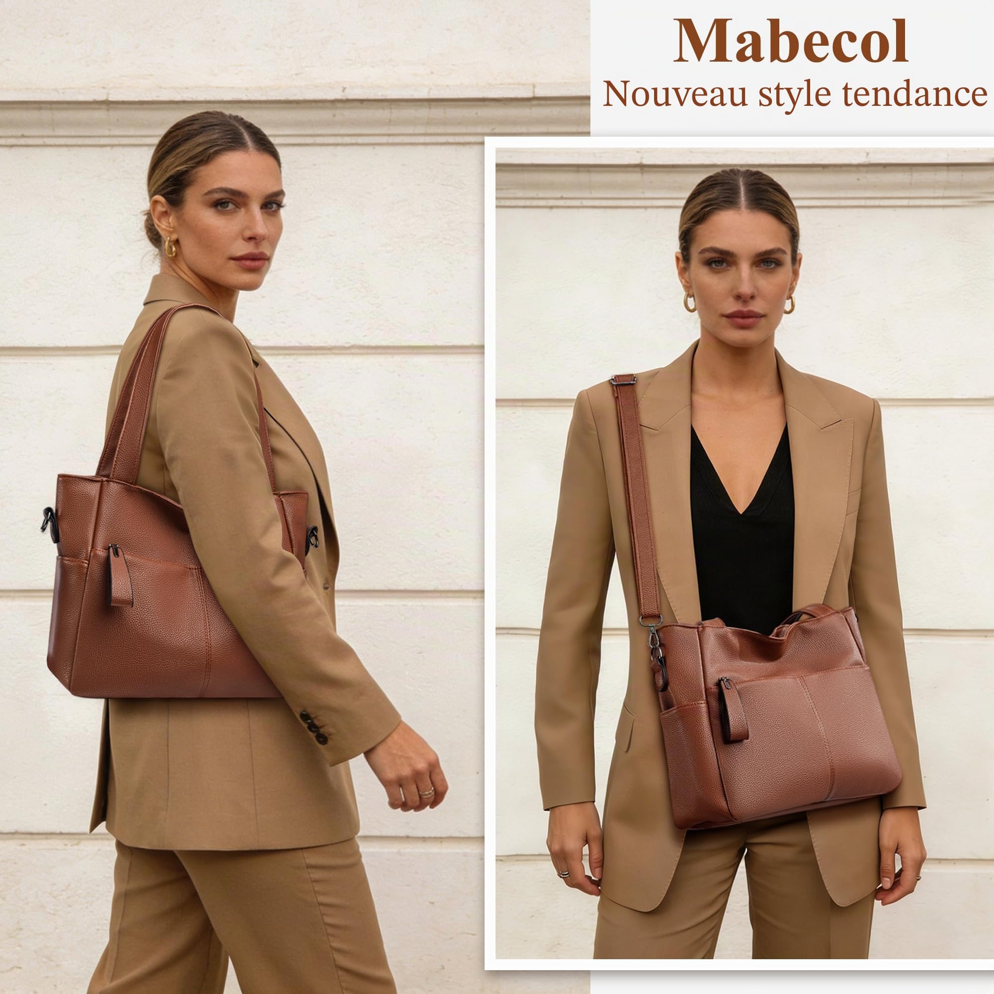 Sac Shopper Femme Moyen En PU Imperméable, Main Élégant Multi Compartiments, Bandoulière Réglable, Pratique Quotidien Pour Travail, Voyage, Shopping, Loisirs