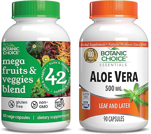 Botanic Choice Mezcla de mega frutas y verduras (60 cápsulas) + paquete de aloe vera (90 cápsulas)  Suplemento de equilibrio energético y