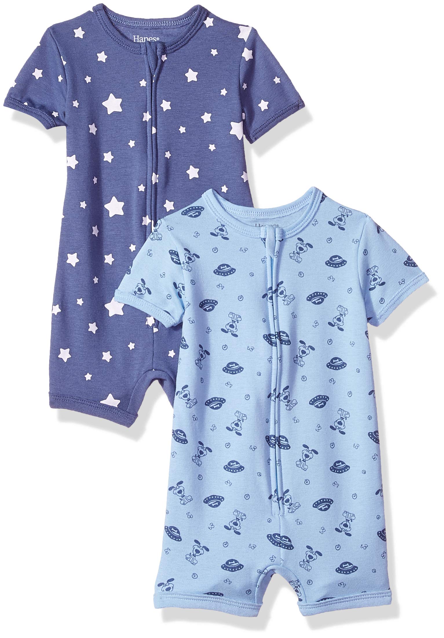 Hanes Short Sleeved Rompers, Ultimate Baby Zippin Rompers, Short Sleeved Full Zip Bodysuits, 2 Pack