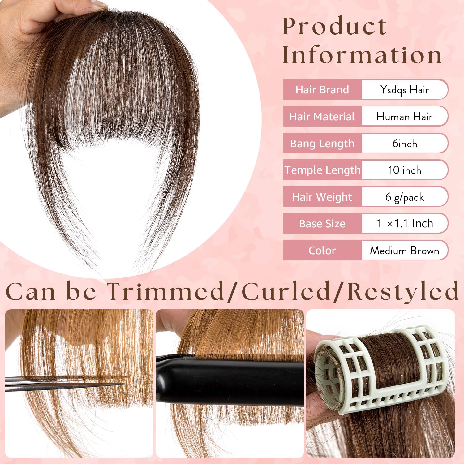 Clip in Bangs 100% Real Human Hair Extensions Wispy Bangs for Women Fake Bangs Clip on Bangs Faux Hair extensions Fringe with Temples (Medium Brown) - Image 2