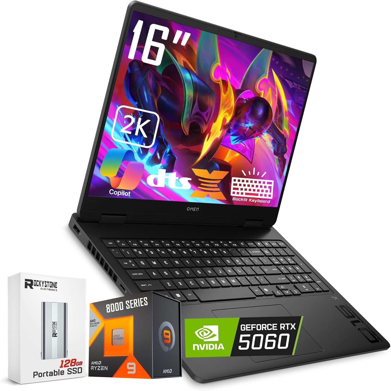 HP OMEN 16 Gaming Laptop, 144Hz 2K Display, Ryzen 9 8940HX(>i9-13900H, 5.3 GHz), GeForce RTX 5060, RGB Backlit Keyboard, Copilot+ PC, VR Ready, WiFi 6E, Windows 11 Home, Black(32GB DDR5 RAM | 2TB SSD)