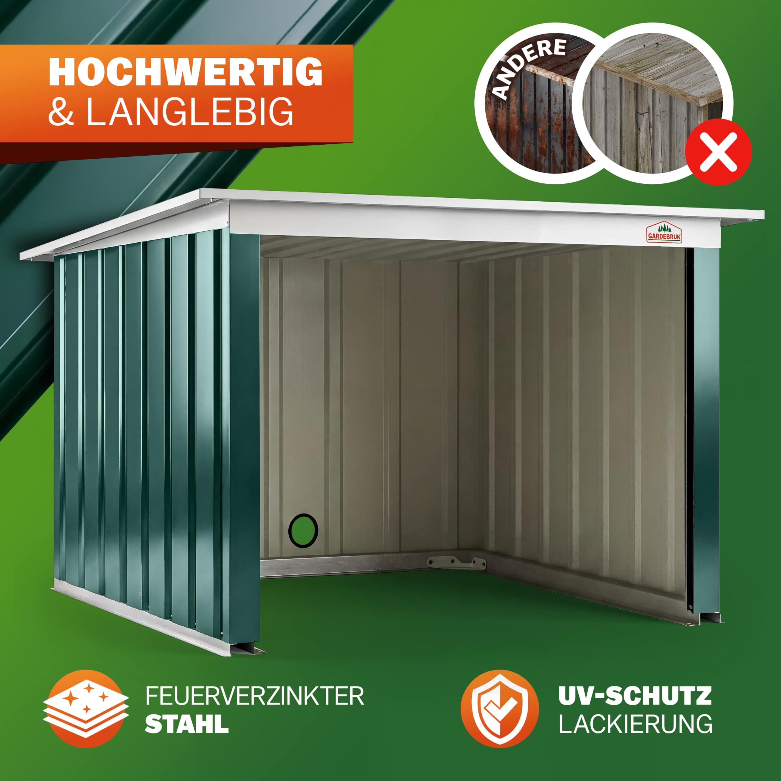 Gardebruk® Mähroboter Garage 89x90x54cm Pultdach Metall Wetterbeständig Dach klappbar 4X Erdanker Carport Regenschutz Rasenroboter Grün