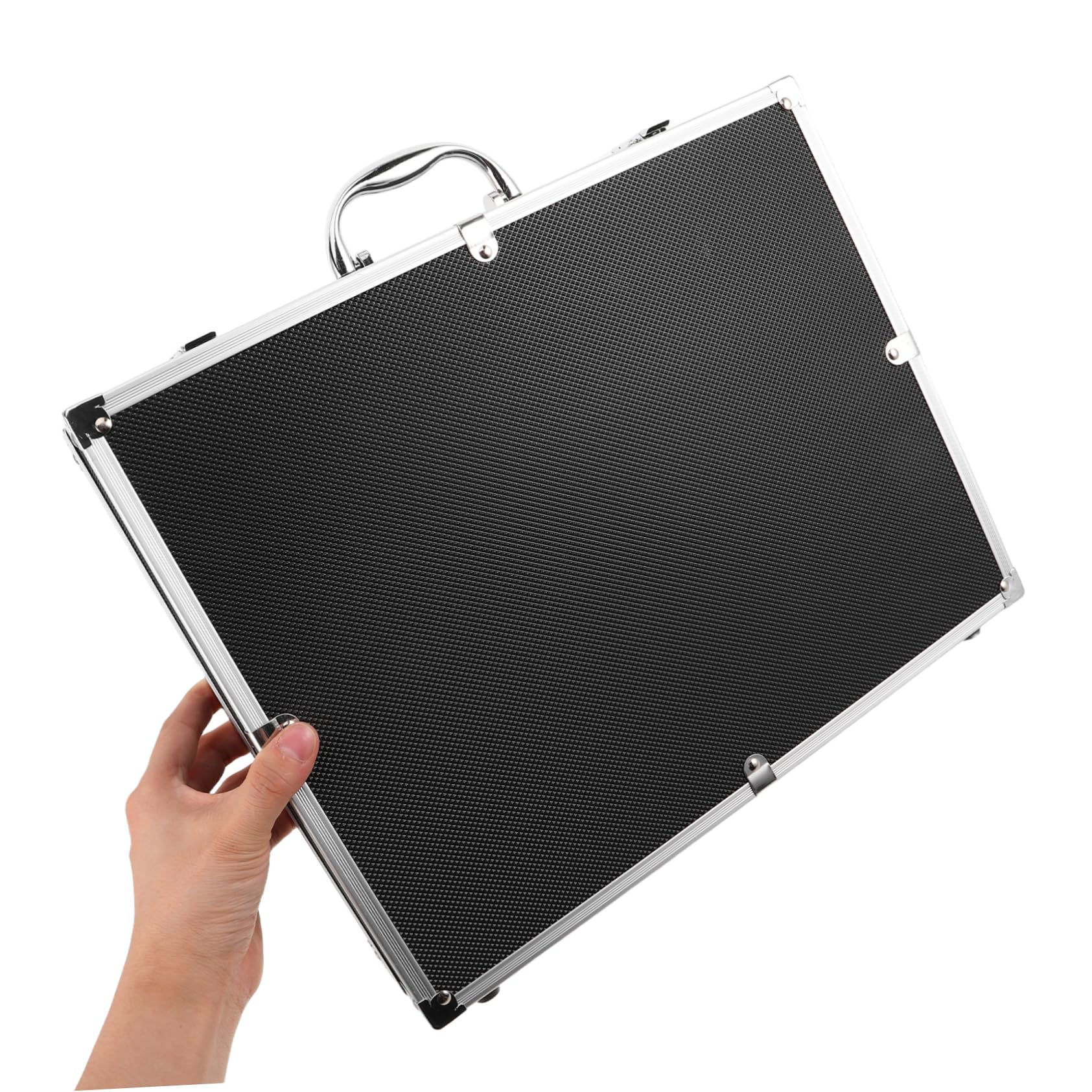 Estuche de Transporte de Aleación de Aluminio con 4 Ranuras para Micrófono y Espuma Absorbente con Asa para Fácil Transporte para Eventos al Aire Libre y Fiestas