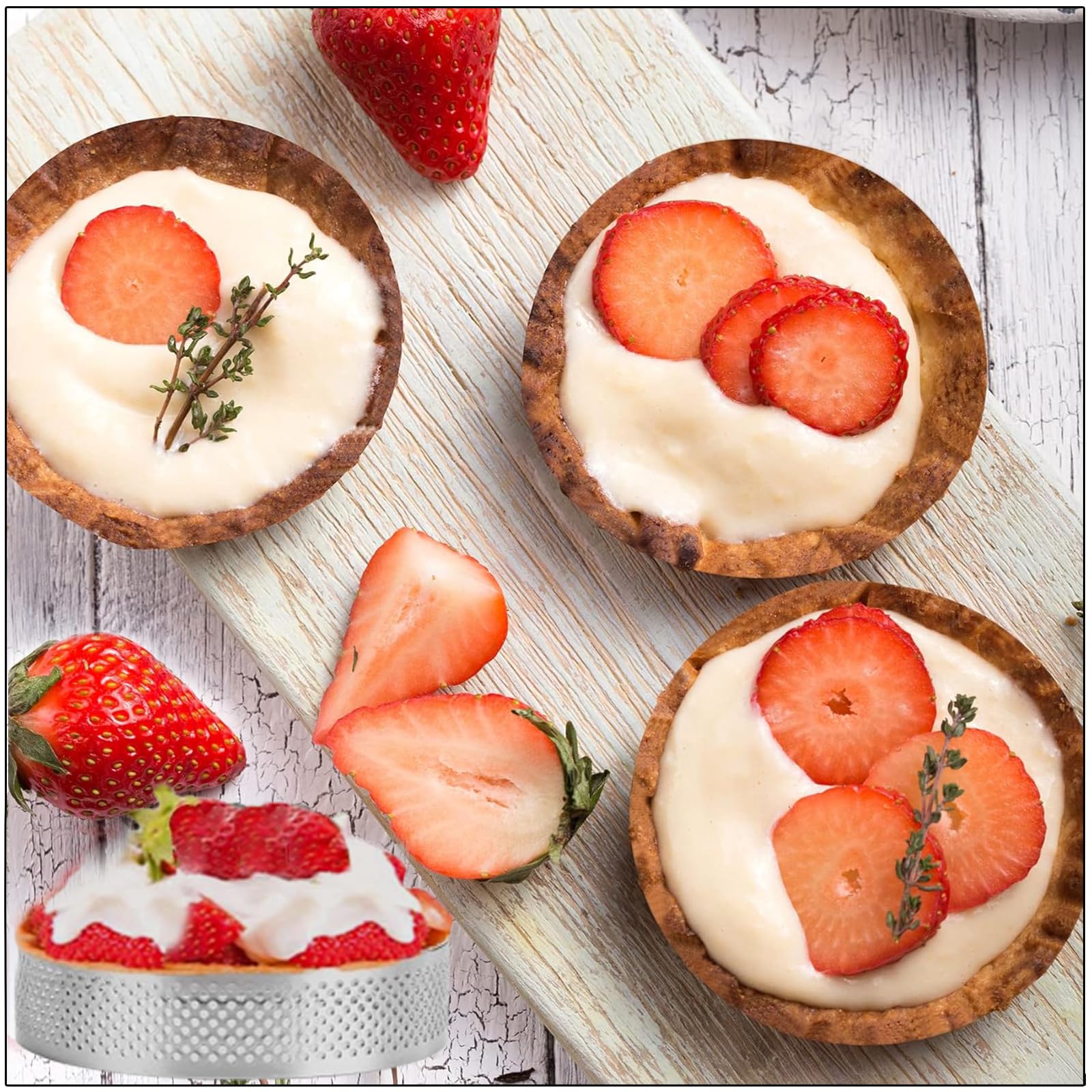 10 sztuk foremek do tarteletek z otworami, 8 cm ze stali nierdzewnej, perforowane pierścienie deserowe, mus, do produkcji ciasta, quiche, koło Donutsburg, 8 cm