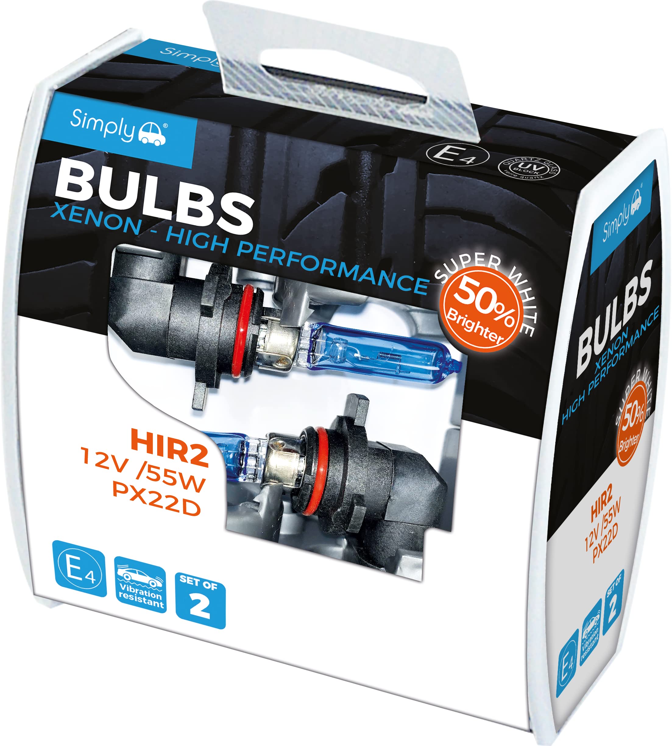 Simply Hir2 P14.5s 55W Xenon Super White Bulbs 2 Pack