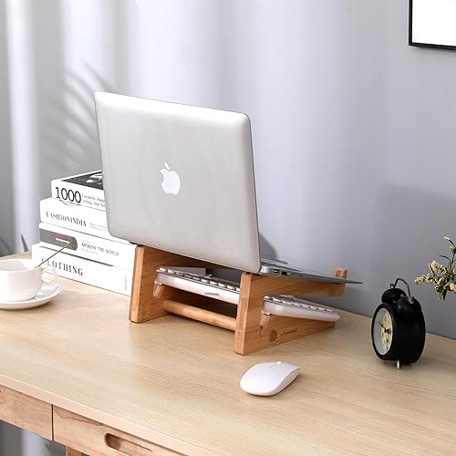 Miniatura 9 de Soporte vertical de madera para computadora portátil, soporte de bambú para laptop compatible con MacBook Air ProDell XPSSurface