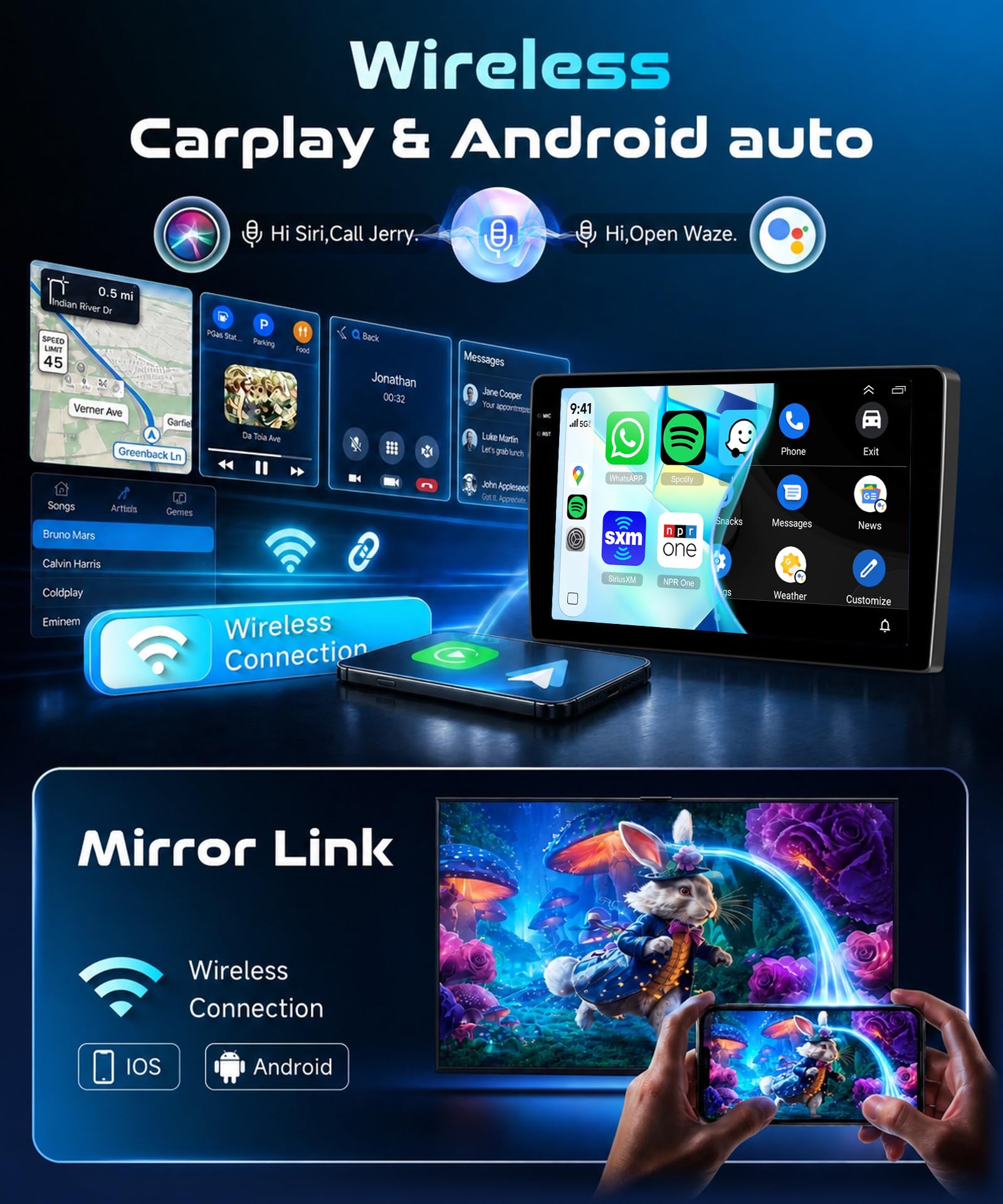 Radio de Coche 4 GB + 128 GB con CarPlay y Android Auto para Fiat 500X 2014-2020, autorradio con Pantalla táctil Incell de 9 Pulgadas, Bluetooth 5G-WiFi GPS EQ USB FM RDS SWC y cámara AHD
