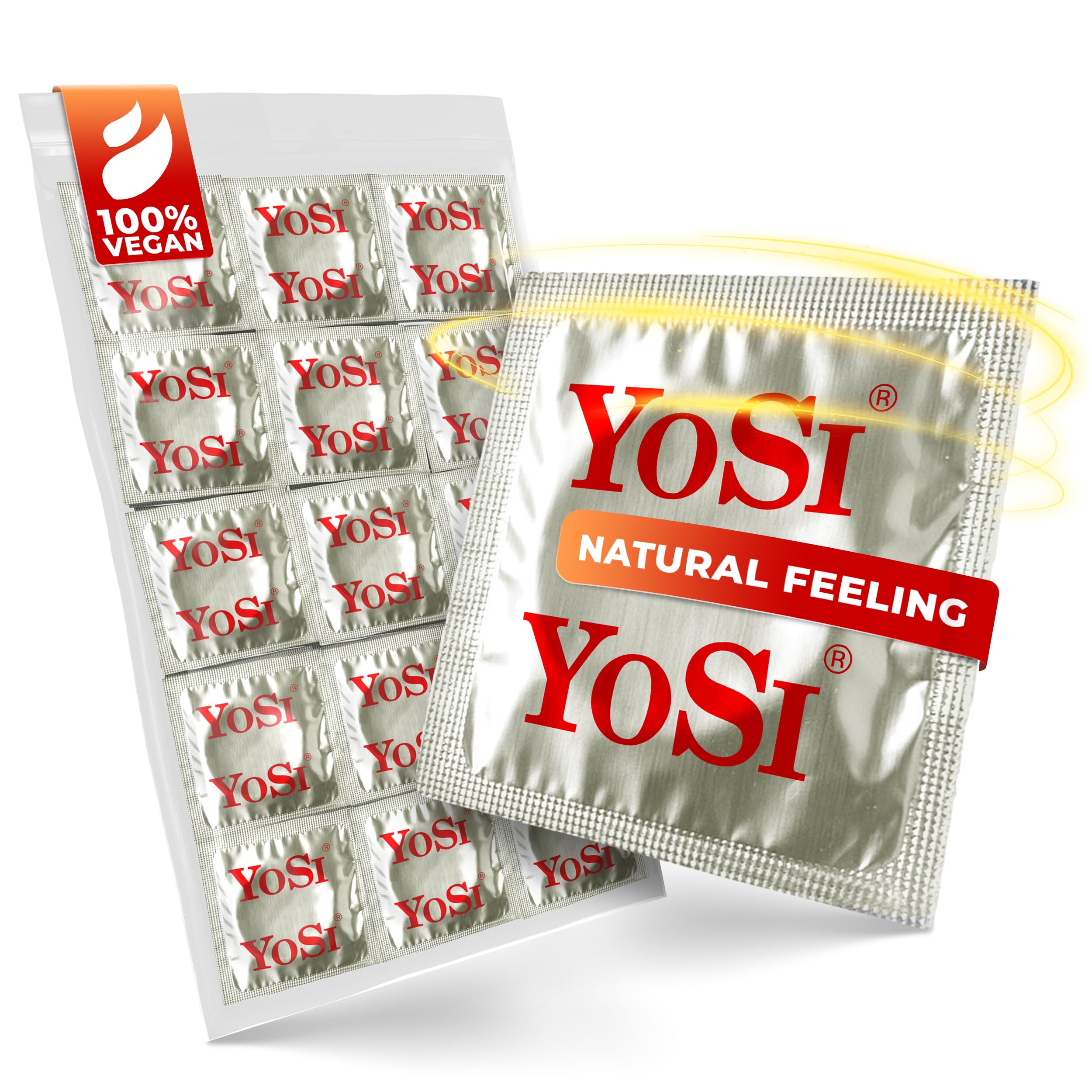 Préservatifs de la marque YOSI « Natural Feeling » Pure Pleasure - 53 mm de largeur - Préservatif naturel lubrifié classique - Pure Feeling pour des moments inoubliables - 200 pièces (4 x 50 pièces)