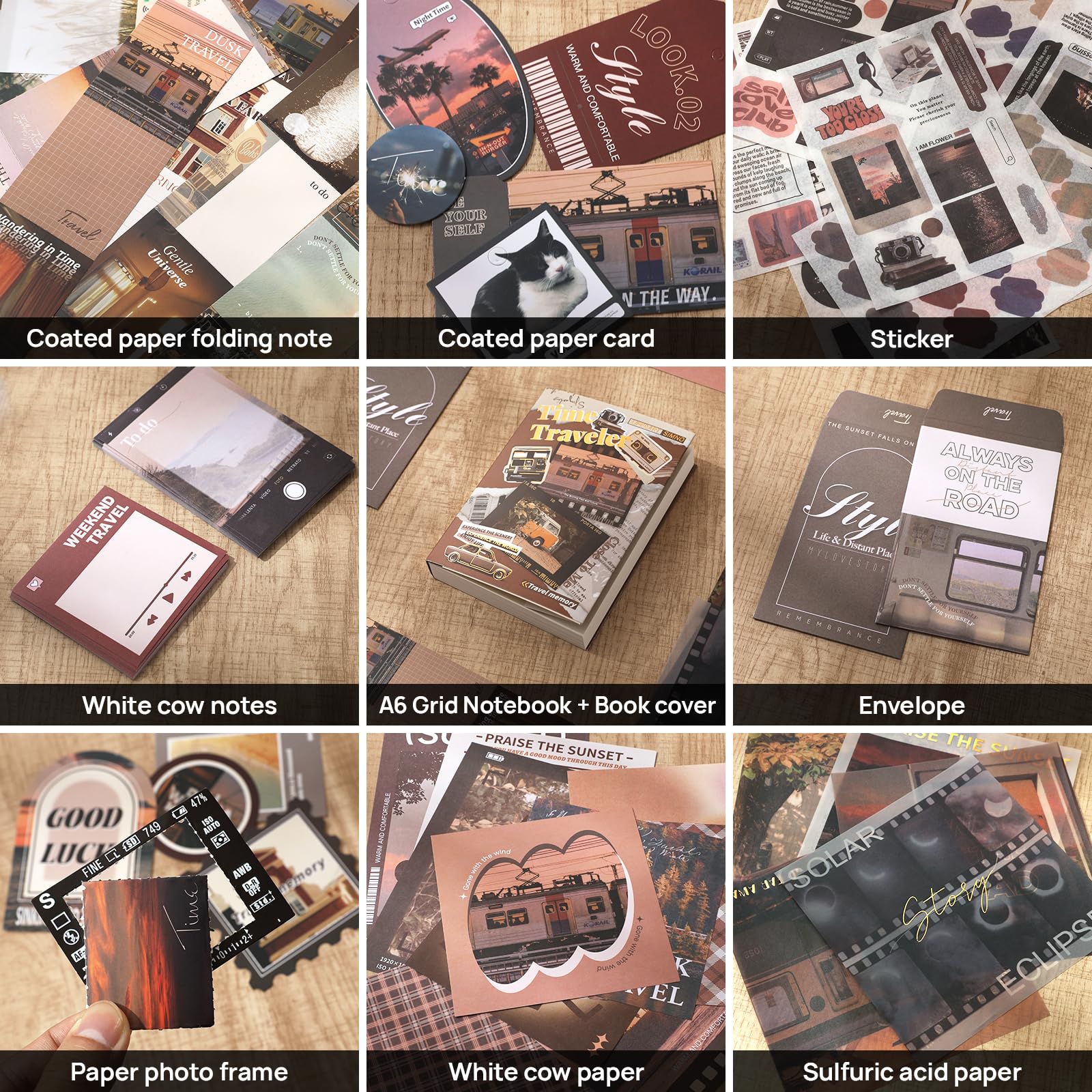 Scrapbook Fotoalbum Supplies Kit mit Pinzette und Klebeband, ästhetisches Vintage Junk Journal großes Scrapbooking-Papier, Aufkleber-Set, Notizbuch-Bastelbedarf, DIY-Geschenk für Erwachsene, Männer,