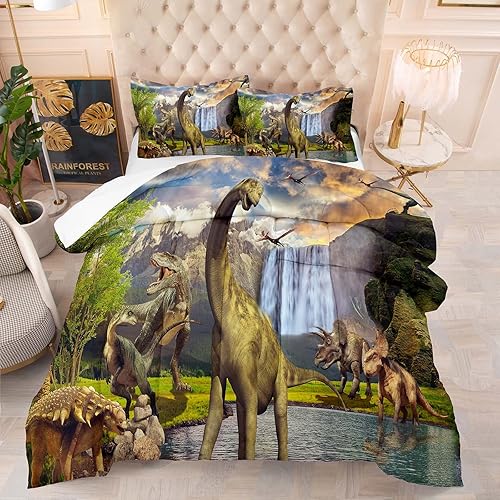 Tailor Shop Juego de edredón de dinosaurio para niños, tamaño individual, juegos de ropa de cama de dinosaurios para niños y adolescentes, juegos de