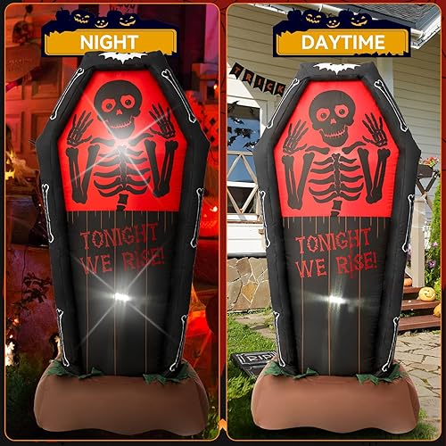 Miniatura 5 de Inflable de Halloween, ataúd de SHDEJTG de 5 pies, decoración inflable con luces LED integradas para exteriores, vacaciones, fiesta, patio, jardín