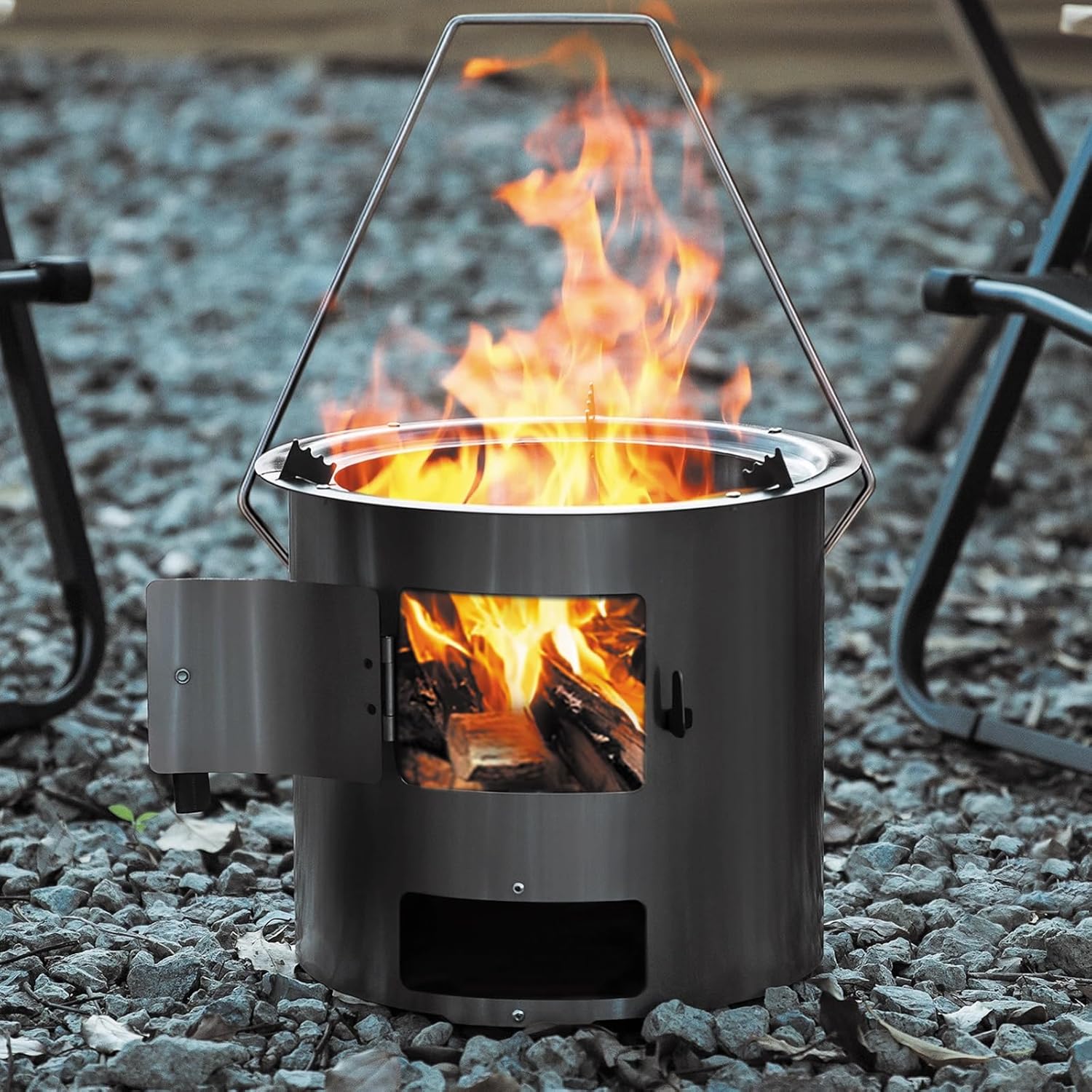 Portable Wood Burning Camp Stove - Multi-Use Outdoor Cooking with Wok, Grill Pan & Cast Iron - Lightweight Backpacking Stove for Camping, Patio & Hiking