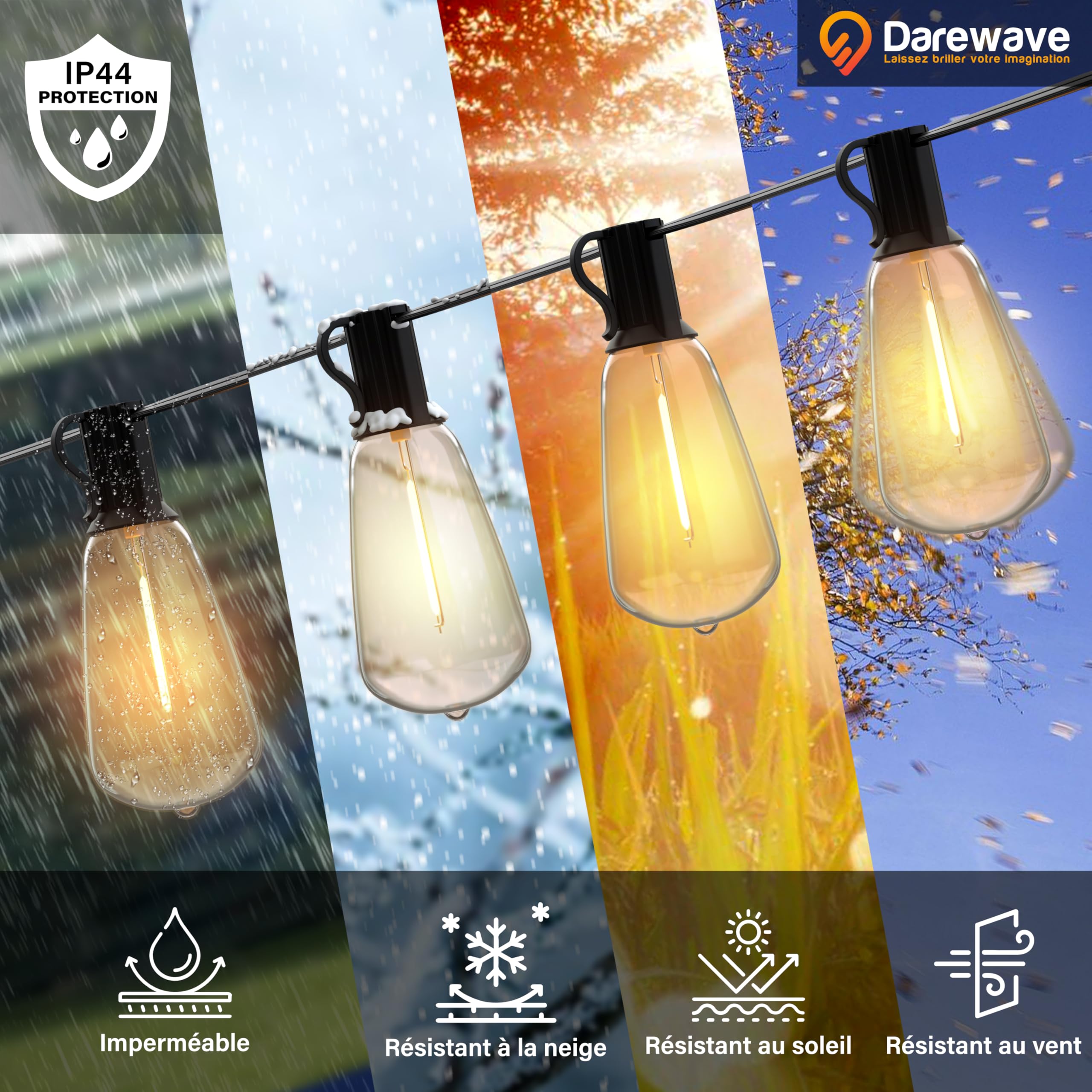 Heinstian Guirlande Lumineuse Exterieure 15M, Guirlande Guinguette Extérieur avec 26 1 G40 LED Ampoules IP45 Imperméable, Blanc Chaud Chaîne Lumiere Exterieur pour Terrasse Mariage Maison Noël Fête Heinstian Guirlande Lumineuse Exterieure 15M, Guirlande Guinguette Extérieur avec 26 1 G40 LED Ampoules IP45 Imperméable, Blanc Chaud Chaîne Lumiere Exterieur pour Terrasse Mariage Maison Noël Fête