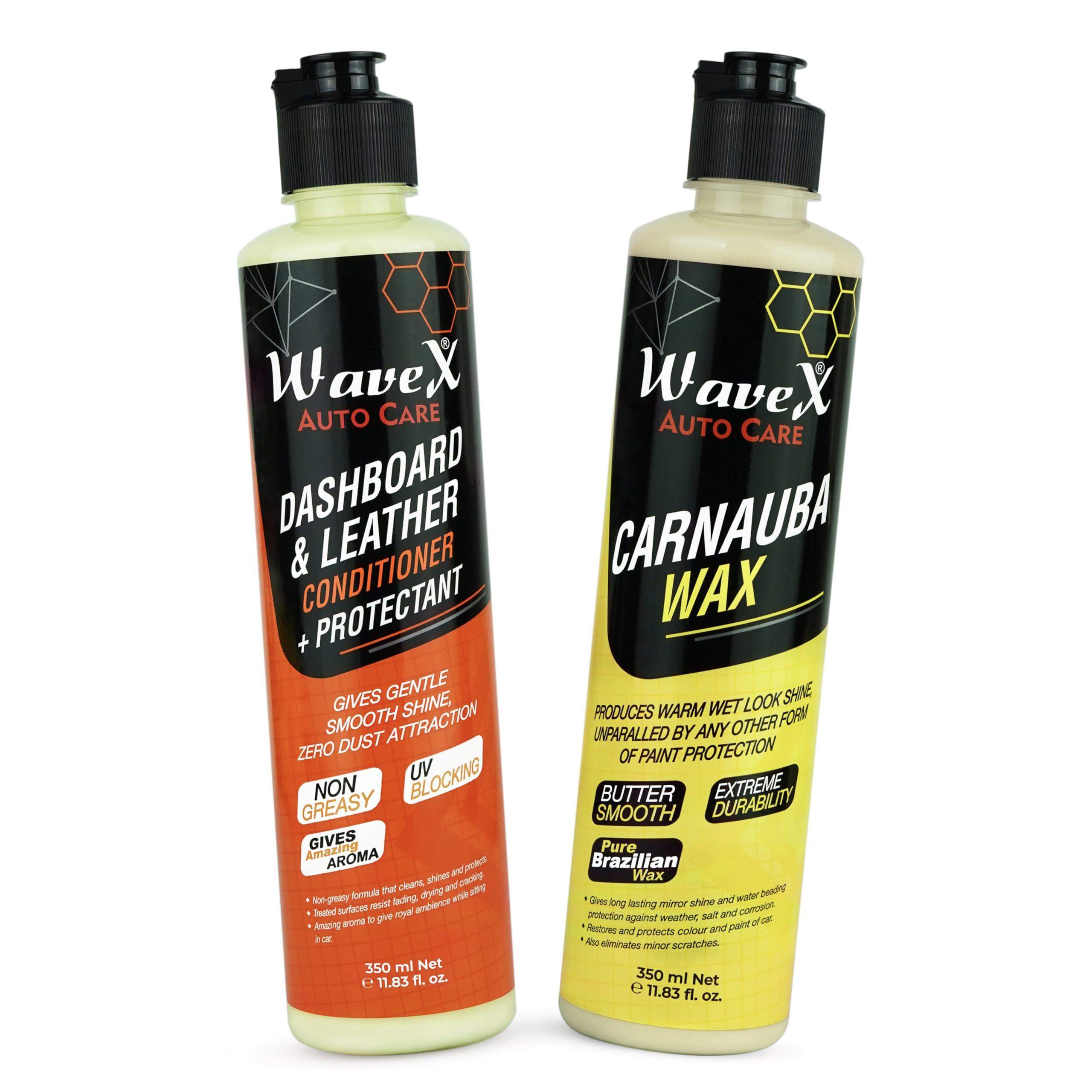 Wavex Car Polish Kit Contains Car Polish Carnauba Car Wax 350ml + Car Dashboard Polish and Leather Polish 350ml