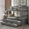 PURLOVE Twin Over Full Bunk Bed with Trundle, Separable Bunk Bed with 3 Drawers, Wood Frame with Ladder and Guardrail (Gray)