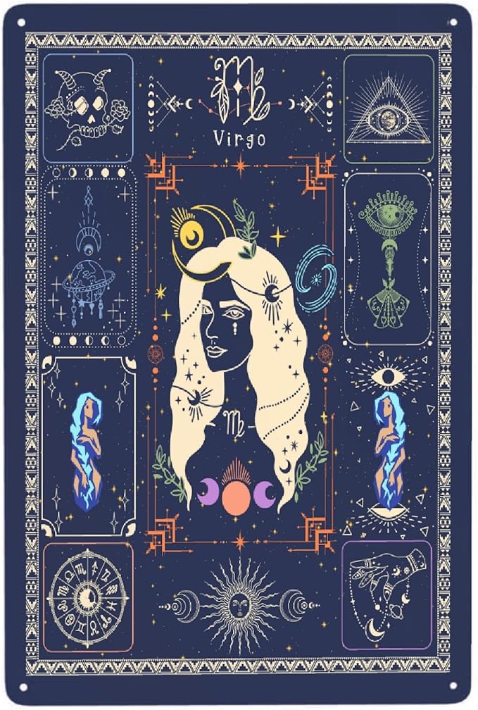 HORSESBLANKET Virgo Constellation Astrology Vintage Aluminum Metal Poster Sign Decor Metal Tin Sign For cafe Home Retro Club Bar Bathroom Poster Wall Art & Decor Gift 8x12 inches