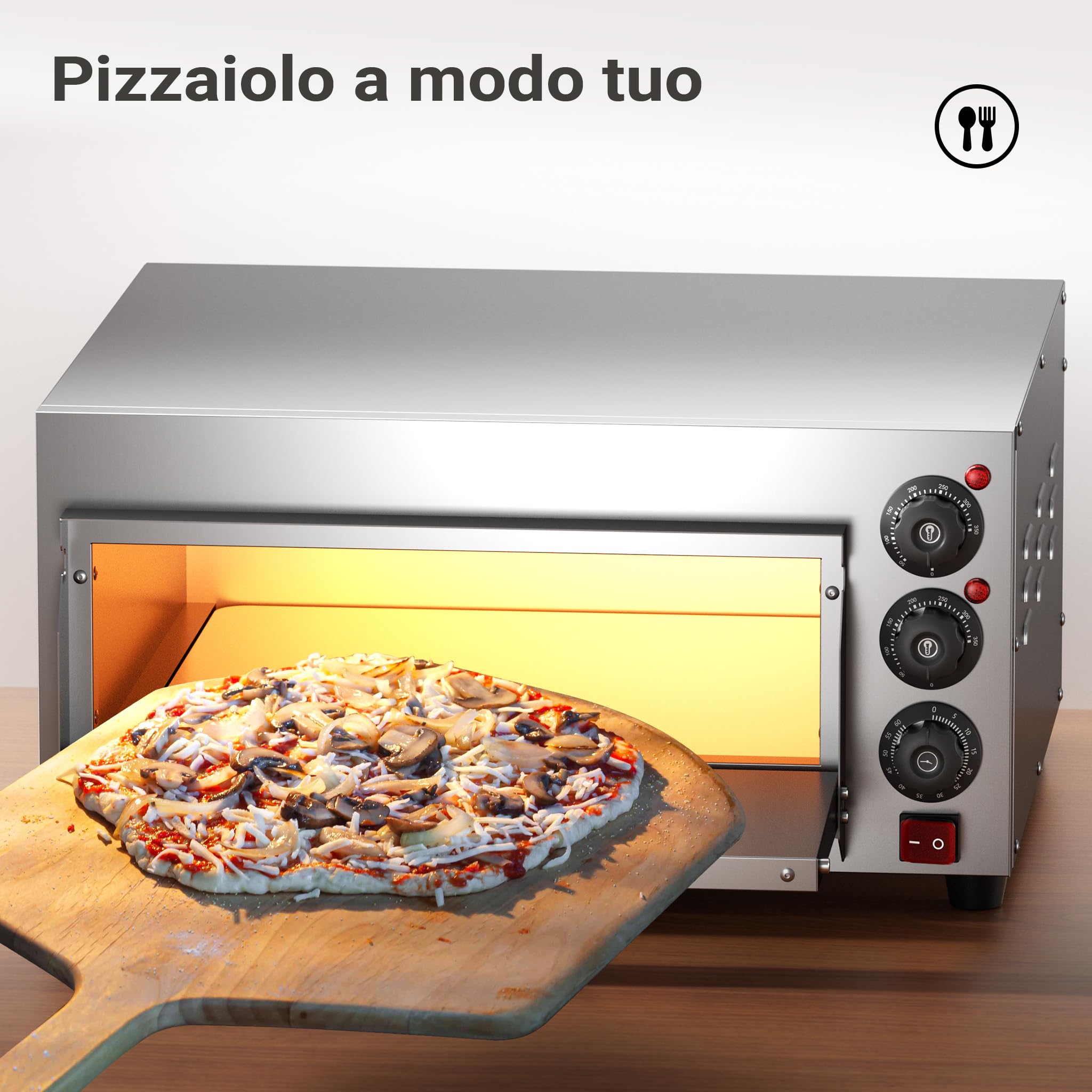 Wiltec Forno pizza elettrico, con pietra refrattaria in cordierite, 2000W, max 350°C Fornetto pizza