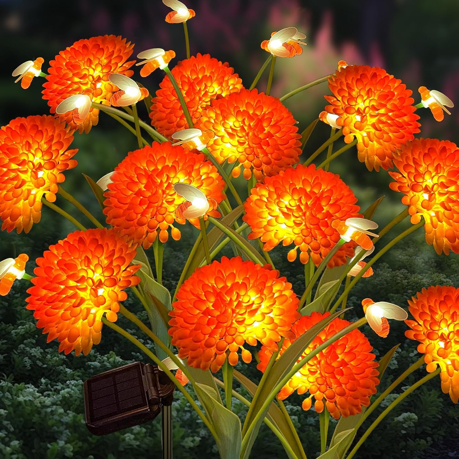 Solar Gartenleuchten für Außen, 4-Pack Orange Solar Blumen Mit Bienen, Gartendeko wasserdichte Solarlichter Im Freien für Garten Patio Yard Weg, Geschenke für Mama, Balkon Blumenkästen Terrasse Deko