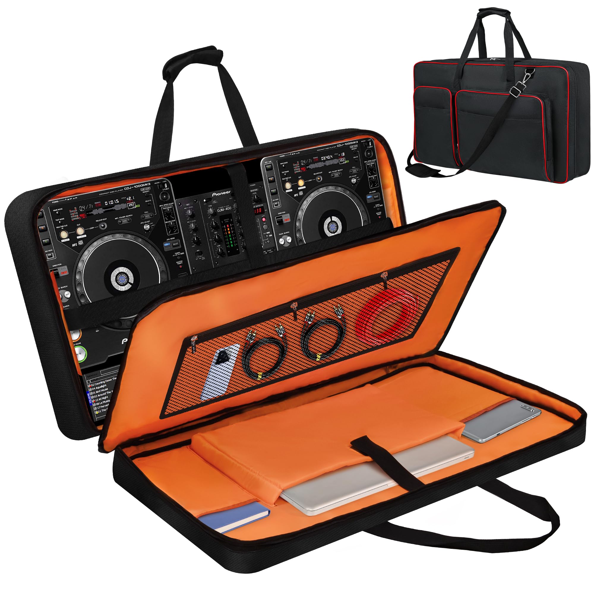 DJ Controller Case For DDJ-FLX10/ DDJ-GRV6/FLX6/ REV5/ REV7/1000/ SC LIVE 4，Large Padded Shockproof DJ Gig Bag With 17.3" Laptop Compartment, Multi-Pocket For Storing DJ Controller And Accessories