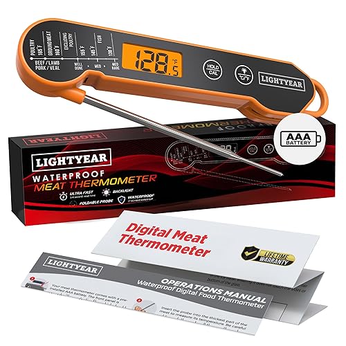 Termómetro de carne Lightyear | Termómetro de cocina de lectura instantánea para asar, tostar y parrilla, imán incorporado, resistente al agua IP65,
