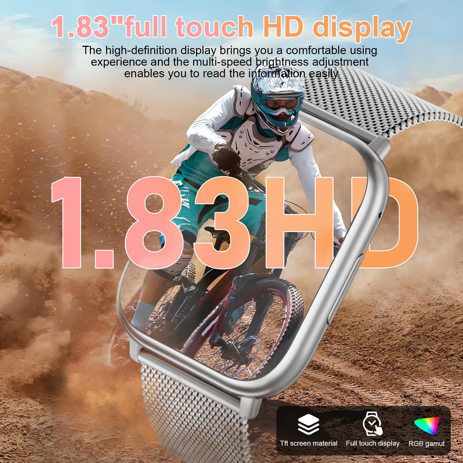 Smartwatch donna, 1,83" Orologio bluetooth con Effettua/Risposta Chiamate,113+Sportive Smart watch Contapassi/24H Cardiofrequenzimetro/Sonno/SpO2, IP68 Fitness Tracker per Android iOS(Argento)