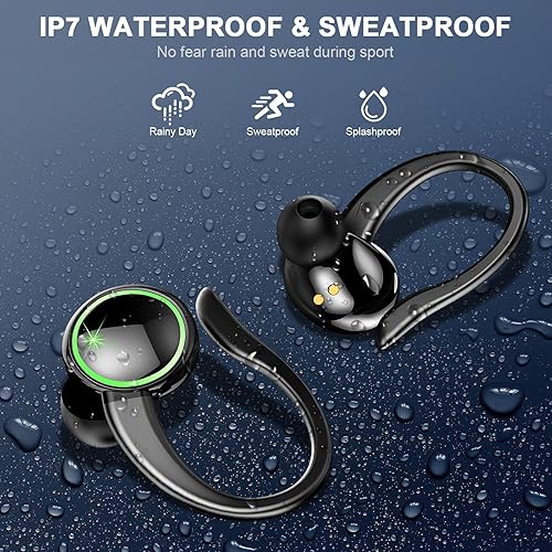 Miniatura 7 de Auriculares inalámbricos Bluetooth 5.3 ENC Micrófono con cancelación de ruido, auriculares estéreo de graves con ganchos para los oídos,