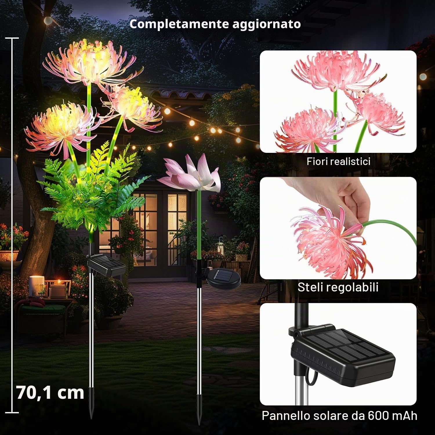 yowin Lampada Solare da Esterno 4 Pezzi Lampade Solari a Fiori | Decorazione da Giardino Impermeabile IP65 Luce Solare per Giardino/Percorsi/Terrazza/Patio/Prato