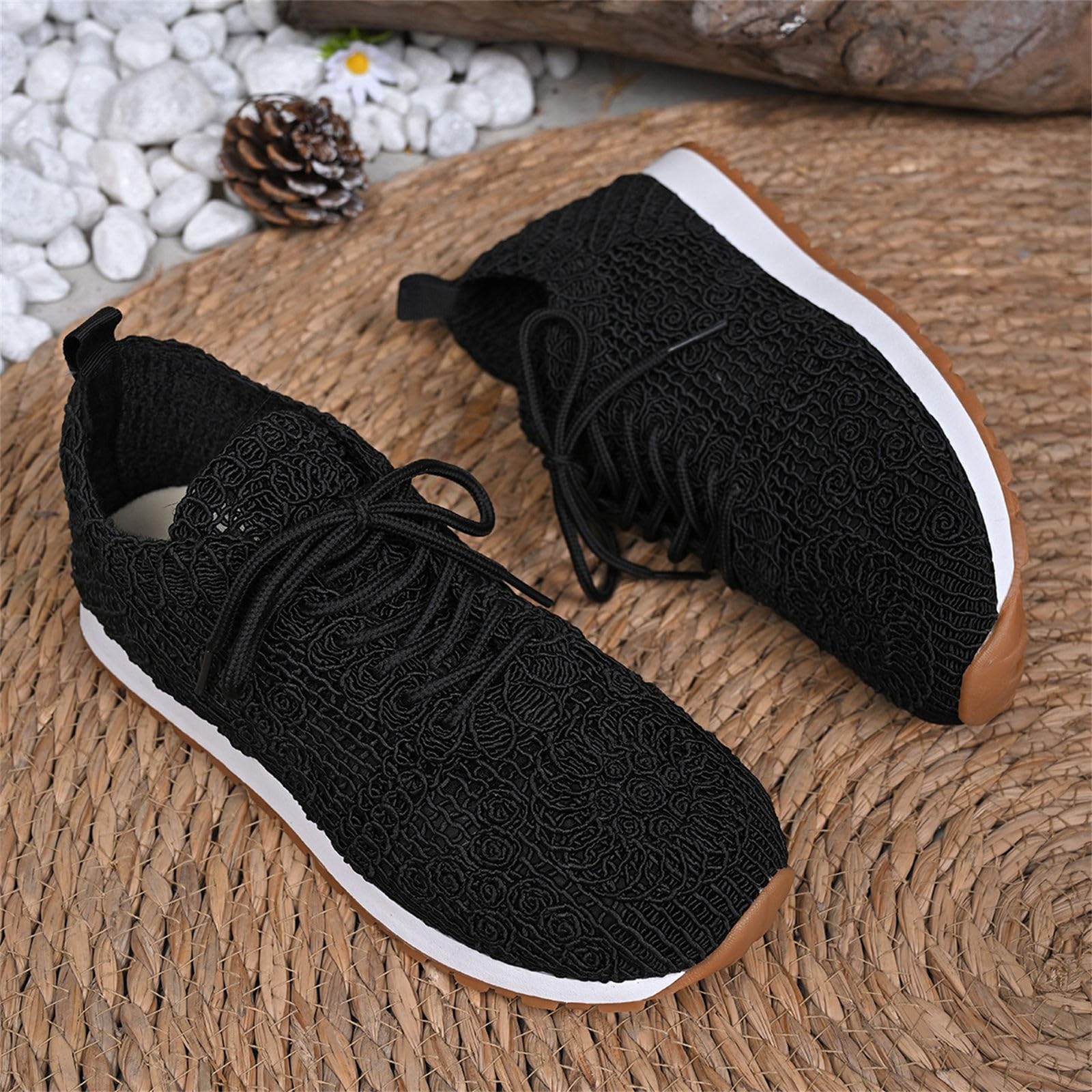 Chaussures Running Femme Baskets de marche tendance en pour femmes – Chaussures décontractées légères et respirantes en dentelle avec semelle coussinée et en souple – Baskets à lacets élégantes pour