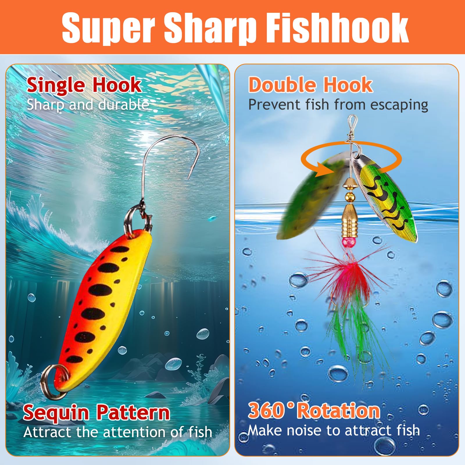 Set Da 11 Esche Artificiali Da Pesca Spinning Per Mare E Fiume, Con Ami Tripli E Scatola Porta Esche, Per Lucci, Persici E Sandre