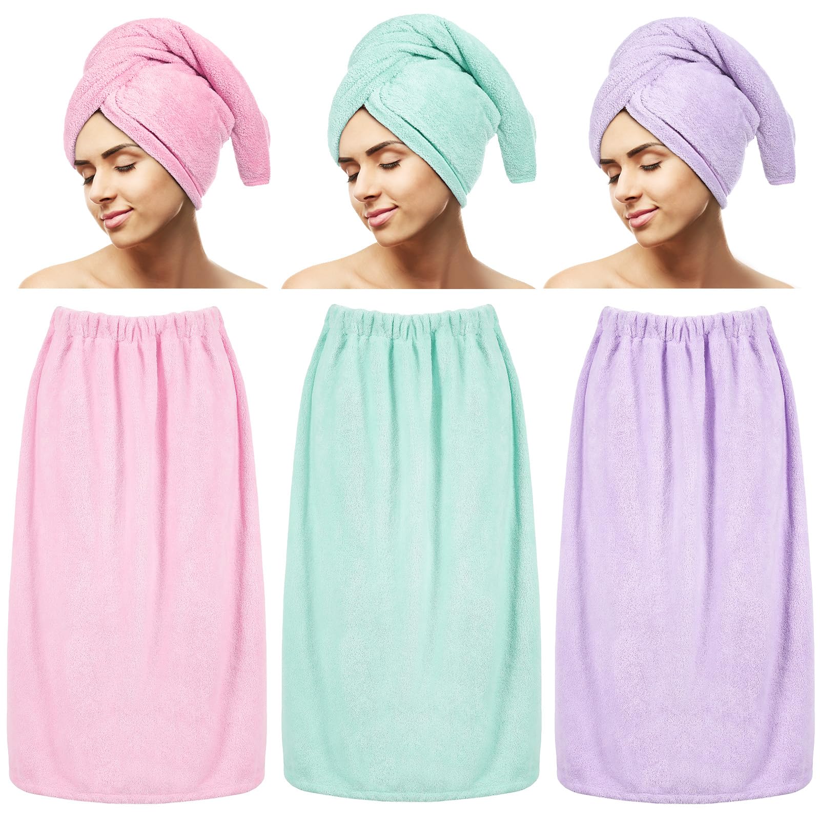 Cuffbow Set di 6 asciugamani da donna in microfibra per capelli e doccia per le donne dopo la doccia, asciugamano per asciugare i capelli, asciugatura rapida, con chiusura regolabile e parte superiore