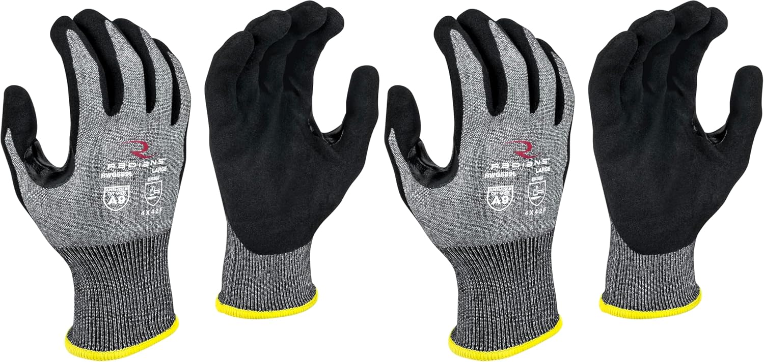 Radians Unisex Touchscreen Cut Level A9 Sandy Foam Nitrile Coated Cut Resistant Work Glove - Gray Shell/Black Palm, Standard Size S