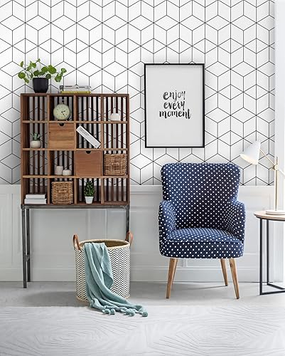 Miniatura 8 de Papel tapiz extraíble blanco y negro para gabinetes, papel adhesivo autoadhesivo para revestimiento de paredes, rollos de vinilo de 118 x 17.3