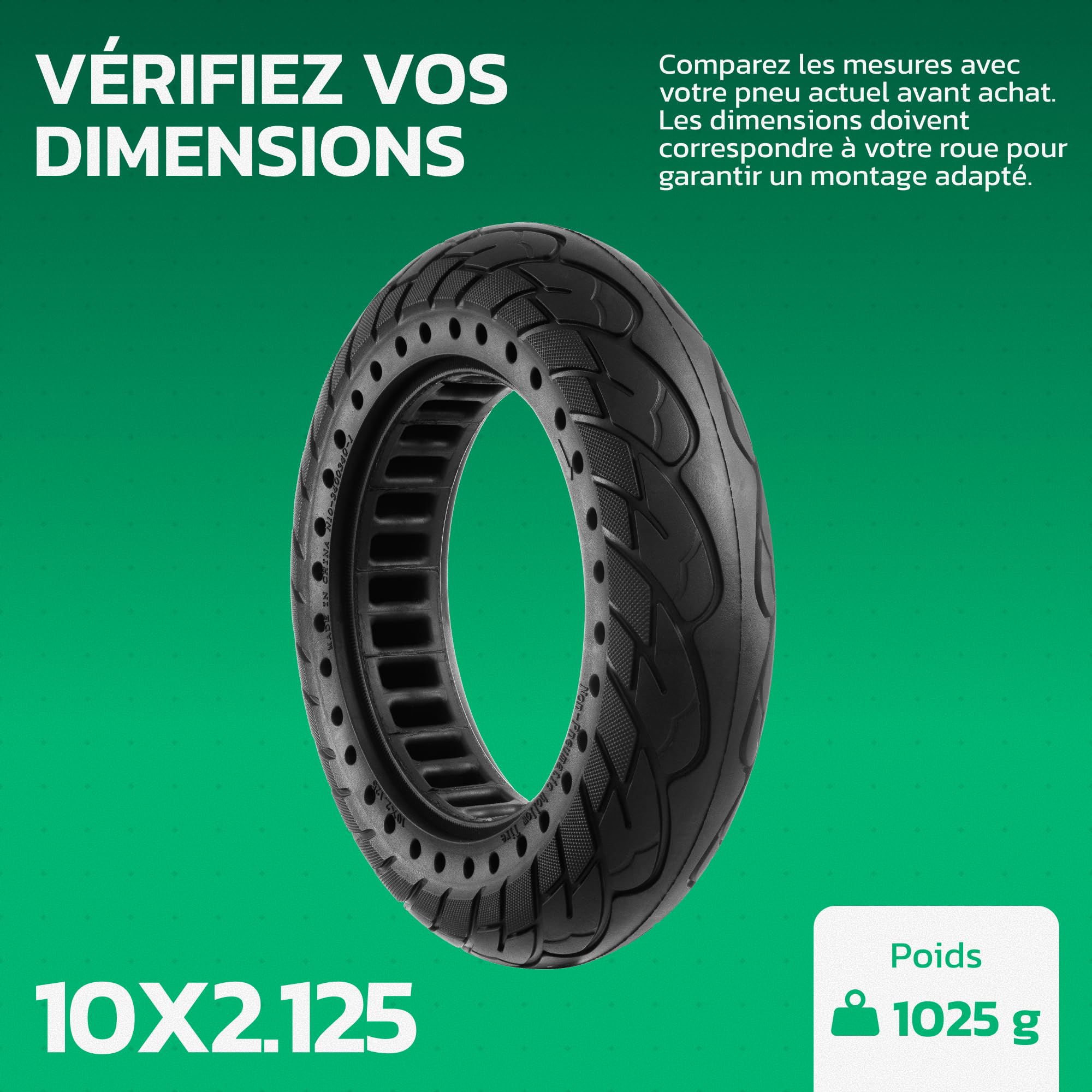 MOOVMOOV Pneu Plein 10x2.125 - Pour Trottinette Électrique Pure Air, SoFlow S06, Vivobike S2 & S3 Max, etc. - Pneu Anti-Crevaison 10x2.125 pouces