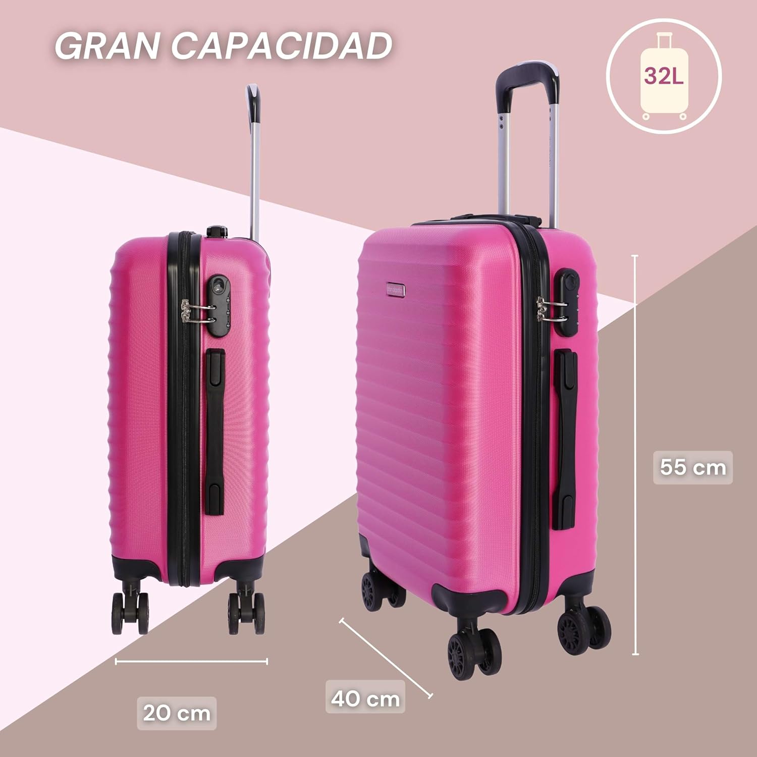 DON ALGODON - Cabin Travel Suitcase - 55x40x20 - Ryannair Approved - 4 Wheel Spinner with 360 Swivel Wheels - Iris