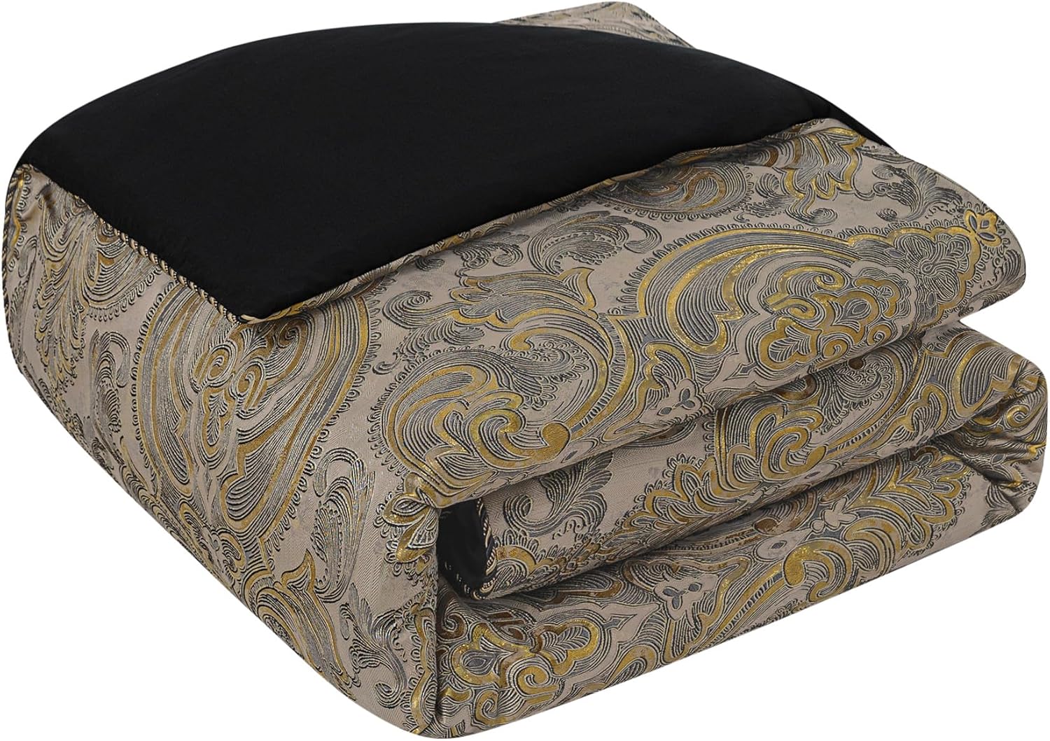 Loom and Mill 9-Piece Luxury King Size Comforter Set, European Damask Comforter Sets, Jacquard Bedding Sets with Euro Shams, Bedskirt, Filled Decorative Pillows(Taupe+Gold+Gray,King) - Image 7