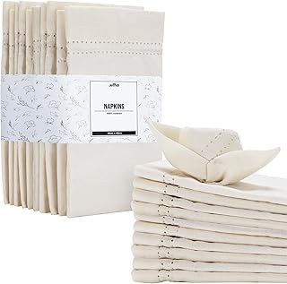JEMIDI Servilletas Tela - 12x Servilletas Blancas de Tela de 100% Algodón Oeko Tex - Servilletas Tela Blancas con Aspecto de Lino - Set 12x Servilleta de Algodón 40 x 40 cm
