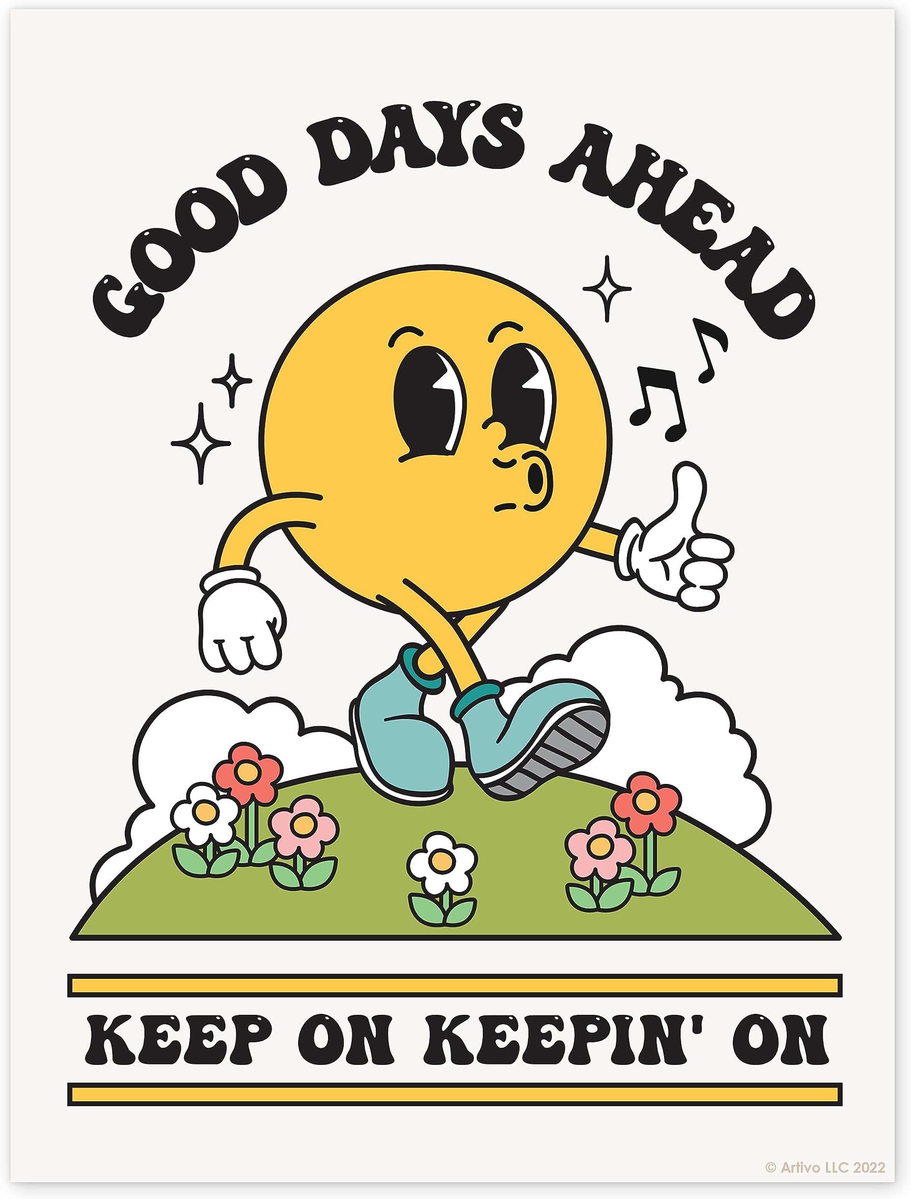 Good Days Ahead Retro Poster Wall Art Print, Cute Room Decor Retro Aesthetic, Positive Quote Art Print, Vintage Nostalgia Poster