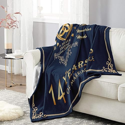 Miniatura 4 de Regalos de marfil para manta de 14 aniversario de 60 x 50 pulgadas, regalos de boda de 14 aniversario para marido, esposa, pareja, regalos