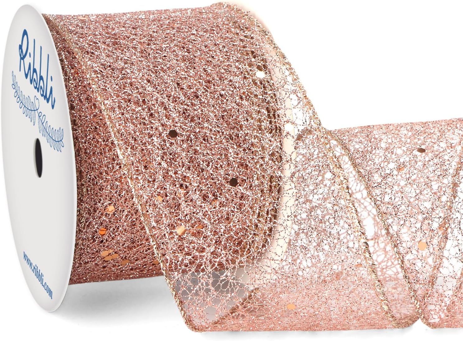 Amazon.com: Ribbli Rose Gold Glitter Wired Ribbon for Christmas Tree ...